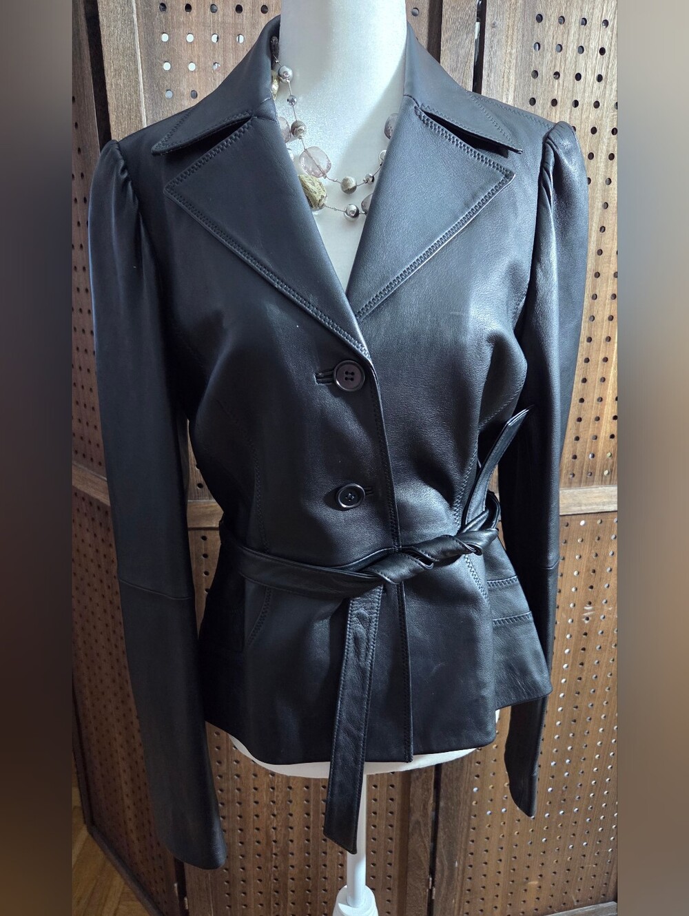 Vintage Laundry by Shelly Segal Notched Lapel Lined Leather Jacket